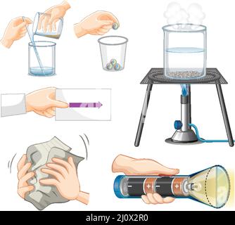 Different science equipments on white background illustration Stock Vector