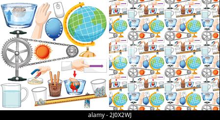Seamless background with science equipments illustration Stock Vector