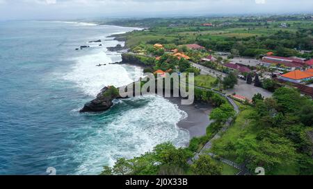 Aerial view from Batu Bolong temple in Lombok. Batu Bolong temple locates near the beach, in the same road which bring you to Senggigi beach Stock Photo