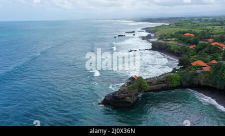 Aerial view from Batu Bolong temple in Lombok. Batu Bolong temple locates near the beach, in the same road which bring you to Senggigi beach Stock Photo