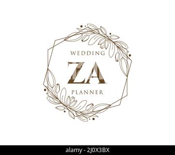 ZA Initials letter Wedding monogram logos collection, hand drawn modern minimalistic and floral templates for Invitation cards, Save the Date, elegant Stock Vector