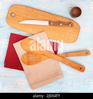 Wooden oak cutting board. Kitchenware. Copy space. Stock Photo