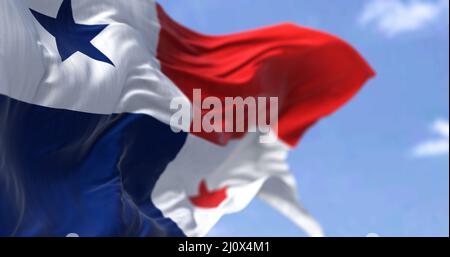 Detail of the national flag of Panama waving in the wind on a clear day Stock Photo