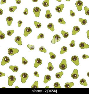 Seamless pattern with green avocado. Food background. Autumn and summer illustration with colorful cute fruits. Eco concept. Vector print for Stock Vector