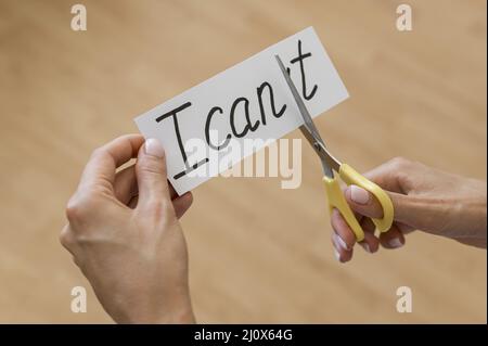 I cant message card being cut with scissor. High quality beautiful photo concept Stock Photo