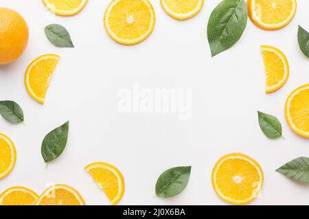 Top view orange slices frame concept. High quality beautiful photo concept Stock Photo