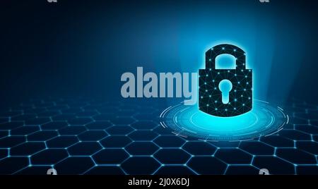 Highly secure IT device protection shield. blue background Stock Photo