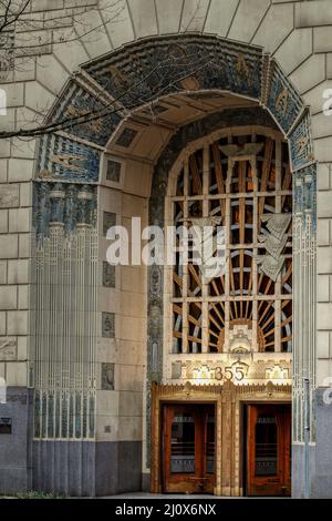 Marine Building, heritage, Art Deco, entrance, 355 Burrarrd, Vancouver, BC, Canada Stock Photo