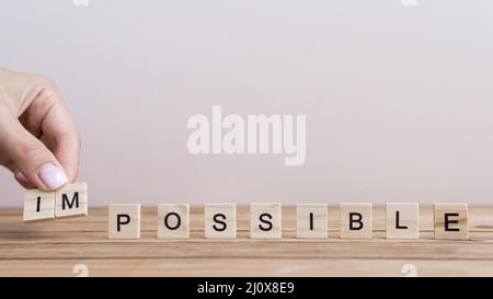 Impossible text white cubes arrangement. High quality photo Stock Photo