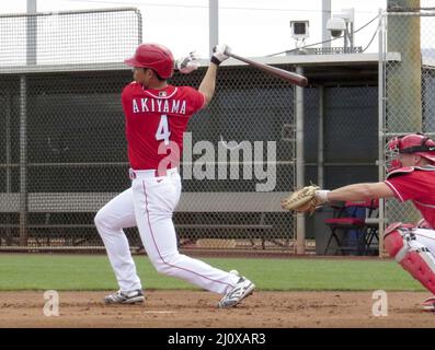 Shogo Akiyama (Cincinnati Reds) taking batting practice during 2022 Spring  Training 