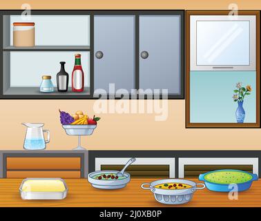 Cuisine on the dining table in the kitchen Stock Vector