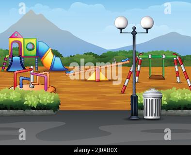 Cartoon urban park kids playground in the nature background Stock Vector