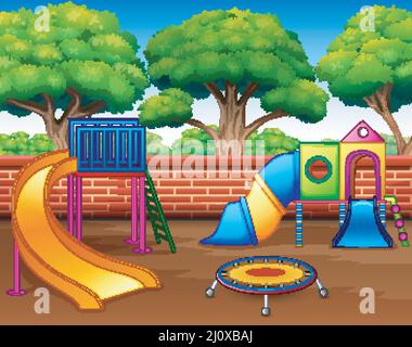 Kids playground with slides in the park Stock Vector