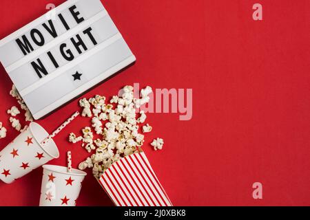 Popcorn juice movie night. High quality beautiful photo concept Stock Photo