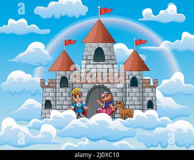 Prince and princess in a fairytale palace on the clouds Stock Vector
