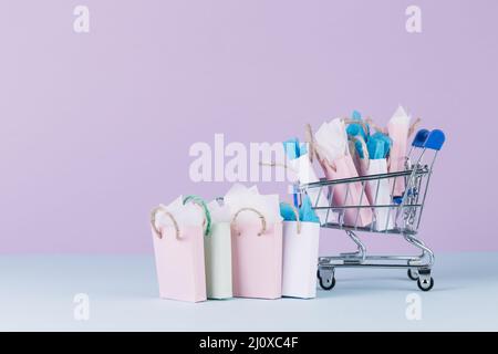 Many colorful paper shopping bags cart. High quality beautiful photo concept Stock Photo