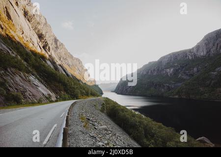 Modern road surrounded by mountains. High quality photo Stock Photo