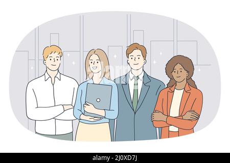 group mix race people standing together casual full length male cartoon ...