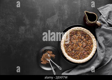 Top view delicious handmade pecan pie Stock Photo