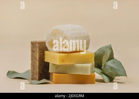 Arrangement homemade soap blocks. High quality beautiful photo concept Stock Photo
