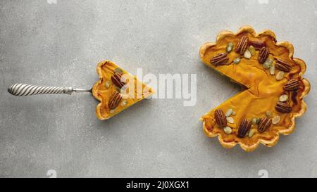 Top view delicious thanksgiving pumpkin pie. High quality beautiful photo concept Stock Photo