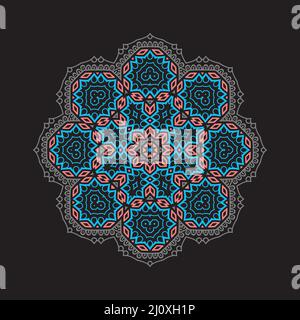 oriental flower mandala, pattern for ceramics and embroidery. Vector illustration Stock Vector