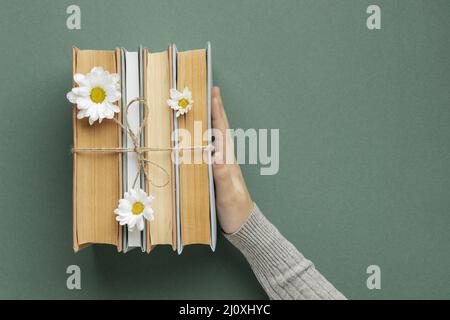 Creative composition with books flower. High quality photo Stock Photo