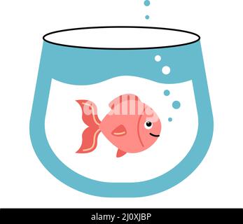 Vector illustration of cartoon fish in aquarium on white background. Stock Vector