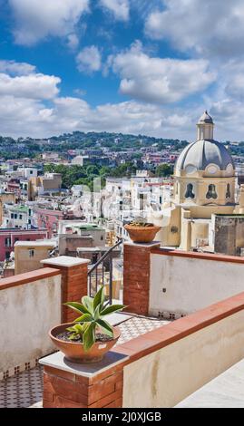 Procida panoramic view, Italy. The mediterranean Italian island close to Naples in a summer day. Stock Photo