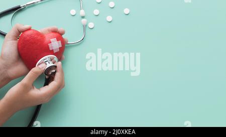 Top view world heart day concept with copy space. High quality photo Stock Photo