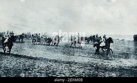 1st world war; German machine gun battery on the move. Black and white photograph Stock Photo