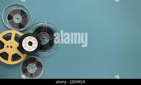 Top view movie reels with copy space. High quality beautiful photo concept Stock Photo