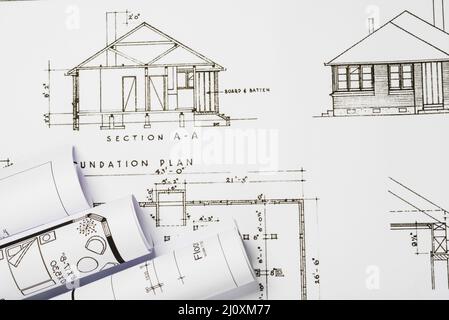 Building blueprints table. High quality beautiful photo concept Stock Photo