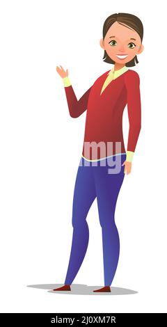 Handsome little girl in pants and sweater. Cheerful middle aged teen.  Cheerful person. Standing pose. Cartoon comic flat design. Single character  Stock Vector Image & Art - Alamy