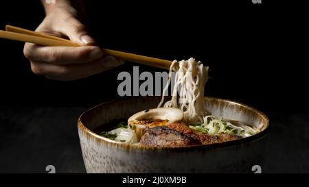 Front view delicious ramen with copy space Stock Photo