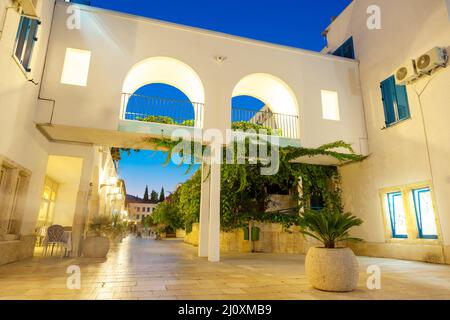 Night street in the town of Budva. Montenegro, Balkans, Europe. Beauty world. Stock Photo