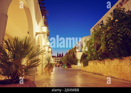 Night street in the town of Budva. Montenegro, Balkans, Europe. Beauty world. Stock Photo