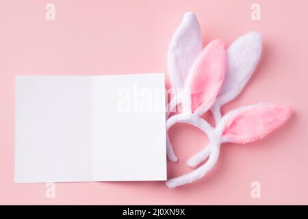Happy Easter greeting card mockup. Empty card with decorative Easter eggs Stock Photo