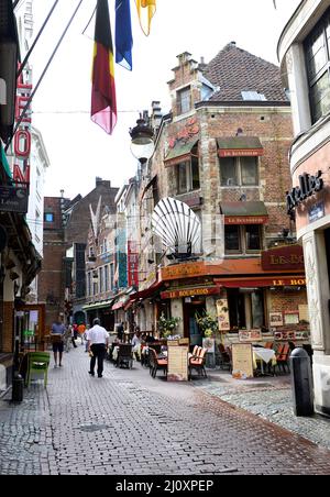 Le Bourgeois Belgian restaurant on Rue des Bouchers in Bruxelles, Belgium Stock Photo