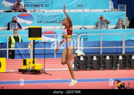 Belgrade, Serbia. 20th Mar, 2022. Belgrade, Serbia. 20th Mar, 2022. Yulimar ROJAS of Venezuela, Final Triple Jump Women during the World Athletics Indoor Championships 2022 on March 20, 2022 at Stark Arena in Belgrade, Serbia - Photo Laurent Lairys / DPPI Credit: DPPI Media/Alamy Live News Credit: DPPI Media/Alamy Live News Stock Photo
