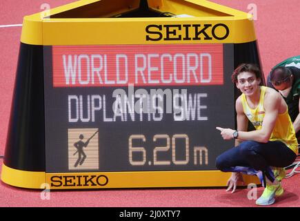 Belgrade, Serbia. 20th Mar, 2022. Belgrade, Serbia. 20th Mar, 2022. Armand DUPLANTIS of Sweden, World Record Pole Vault Men during the World Athletics Indoor Championships 2022 on March 20, 2022 at Stark Arena in Belgrade, Serbia - Photo Laurent Lairys / DPPI Credit: DPPI Media/Alamy Live News Credit: DPPI Media/Alamy Live News Stock Photo