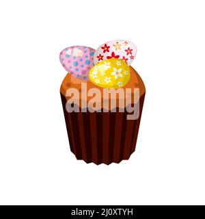 Easter cupcake with decorated eggs, muffin. Sweet food, dessert Stock Vector