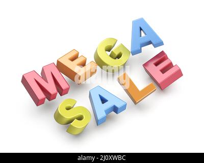 Mega sale promo text with colorful letters on white background Stock Photo