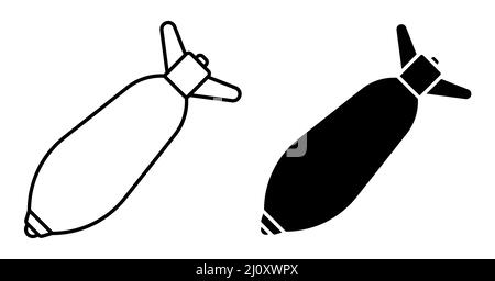 Linear icon, Bomb, mortar shell, offensive weapon during combat. Simple black and white vector isolated on white background Stock Vector