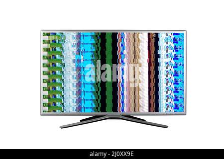 Grey 4K television with digital glitches Stock Photo