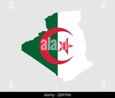 Algerian Map Flag. Map of Algeria with the national flag of Algeria isolated on white background. Vector illustration. Stock Vector