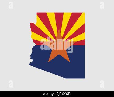 Arizona Map Flag. Map of Arizona, USA with the state flag of Arizona. United States, America, American, United States of America, US, AZ State Banner. Stock Vector