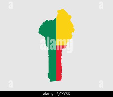 Benin Map Flag. Map of Benin with the Beninese country flag. Vector illustration Stock Vector