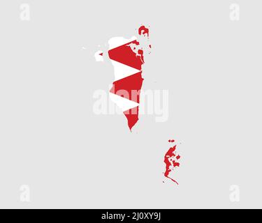 Bahrain Map Flag. Map of Bahrain with country flag. Vector illustration. Stock Vector