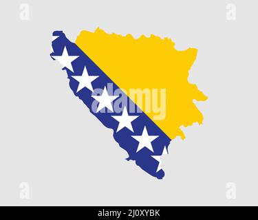 Bosnia and Herzegovina Map Flag. Map of Bosnia and Herzegovina with country flag. Vector Illustration. Stock Vector